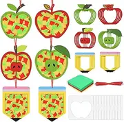 24Pcs Apple Pencil Tissue Paper Sign Apple Craft Kit for Kids Back to School DIY Fall Craft Kit Pen Apple Craft Bulk Apple Suncatchers Hanging Ornament for First Day of Classroom Actives Windows Decor