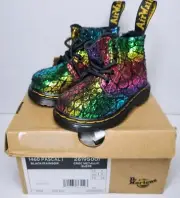 Dr Martens 1460 Pascal I Black/Rainbow Croc Metallic Suede Boots Kids Size 5 NIB
