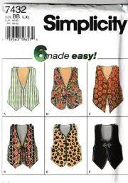 Simplicity Pattern 7432 Misses Vest, Size L, XL (18-24), FF