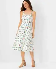 Ann Taylor Midi Linen Sundress 12 White Botanical Tropical Print NEW