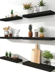 Rustic Wood Floating Shelves for Wall Decor Farmhouse Wooden Wall Shelf 6 Black