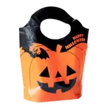 萬聖節 禮物袋 手提袋 禮物袋 糖果袋 橘色 大 南瓜頭 小蝙蝠 塑膠【HW0161】《JAMI》