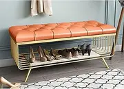 Light Luxury Bench Nordic Simple Shoe Changing Stool Modern Doorway Shoe Bench Household Shoe-Trying Sofa Stool for Entryway, Bedroom, Living Room,80, Orange