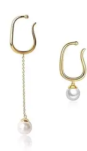 [Izpack] Cute Pearl Cuff Wrap Cartilage Earrings Sterling Silver 925 Classic Dangling Charm Pearl Threader Tasse Chain Clip On Hoop Earring Non Pierced Dangle Drop Stud Ear Jewelry Gifts for Women Girls Hypoallergenic