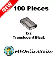 100x Genuine LEGO 1x2 Tiles - Translucent Black - 3069b Bulk Trans