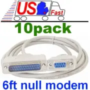 Lot10pk 6ft DB9 FEMALE~DB25 pin MALE Serial Null Modem Data Cable,Nul wired Cord