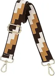[uxcell] Purse Straps Replacement Crossbody, 1.5 Inch Wide Shoulder Bag Strap Adjustable Canvas Straps for Handbag Wallet Clutch Bags with Light Gold Buckle, White-Dark Brown Blocks