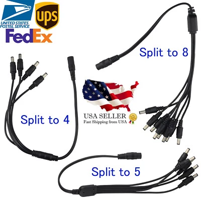 Universal 1:4 / 1:5 / 1:8 DC Power Splitter Cable Cord 5.5x2.1mm 12V Multi Adapt
