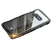 Ultra Slim Double Sides Magnetic Adsorption Angular Frame Tempered Glass Magnet Flip Case for Galaxy S10e, Screen Fingerprint Unlock Is Not Supported(Black)