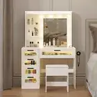 Dressing Table Stool Set with Mirror 10 LED Bulbs Vanity Desk White