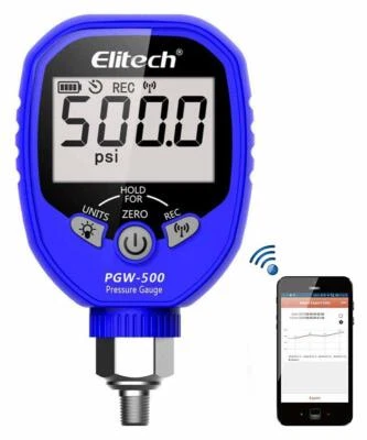 Elitech PGW-500 Wireless Digital Pressure Manifold Gauge -14.5~500 PSI 1/8'' NPT