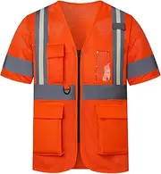 [A-SAFETY] High vis Reflective Mesh safety Vest ANSI Class 3,with Pockets and Zipper