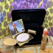 Rare Vintage L’Oréal Make up Metallic Gold Ribbed set Pressed Powder Lipstick