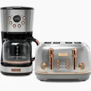 HADEN Drip Coffee Maker W/4-Slice Wide Slot Bread Toaster Stainless Steel/Copper