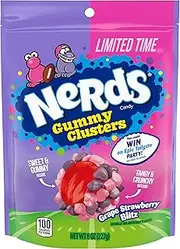 NERDS Gummy Clusters Candy, Grape Strawberry Blitz, Crunchy and Gummy, Game Day Candy, Football Party Supplies, 8 oz