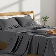 LINENOVA 4 Piece Queen Bed Sheet Set- 1200TC Ultra-Soft Microfibre Bed Sheets - Fitted Sheet & Flat Sheet & 2 Pillowcases- Wrinkle, Fade, Stain Resistant - Deep Pocket (Dark Grey, Queen)