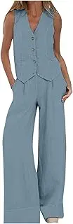 [WUANDIXFA] Suit Vest and Wide Leg Pants Button Blazer Sets
