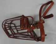 Dog Muzzle PitBull AmStuff Adjustable Metal Wire Basket with Soft Leather Straps