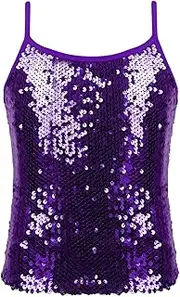 [YiZYiF] Kids Girls Shiny Sequins Dance Top Sleeveless Tank Top Stage Performance Camisole Shirts Dancewear