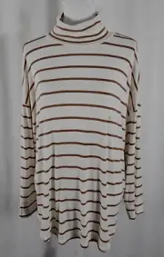 New Ann Taylor Loft Top Turtleneck Brown Ivory Stripes Rayon Spandex XL