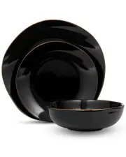 Godinger Andover Black 12pc Gold Rim Dinnerware Set, Service For 4