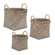 Melrose Natural Woven Wicker Basket with Handles (Set of 3)