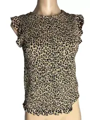 BNWT Ladies Sz 12 Anko Cap Sleeve Soft Stretch Shirred Frill Leopard Print Top