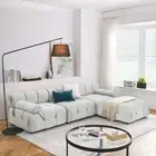 Foret 4 Seater Sofa Modular Arm Ottoman Tufted Velvet Lounge Couch Chaise Beige