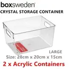 2 x Large Clear Acrylic Storage Container 28x20CM Plastic Fridge Food Basket Bin