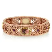 1928 Jewelry Manor House Rose Purple Crystal Flower Stretch Bracelet, Romanti...