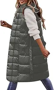Reversible Vests for Women Sleeveless Fleece Jacket Long Warm Outerwear Zipper Pockets