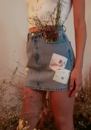 [Dolls Kill x Holly Hobbie] Dose Of Happy Patchwork Denim Skirt