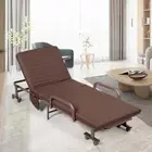 Costway Folding Single Guest Bed with Mattress & Metal Frame-Coffee