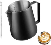 Milk Frothing Pitcher 20oz/600ml, Stainless Steel Espresso Steaming Pitcher Milk Jug, Perfect for Milk, Cream, Water, Juices, Smoothies (Black 600ML)