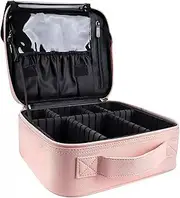 SHINGONE Multifunctional Compartment Organiser Cosmetic Bag:Portable Makeup Organizer,25.5cm Oxford Travel Case,Adjustable EVA Dividers, Brush Holder and Hidden Zipper Pocket (Pink)