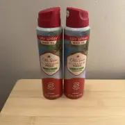 LOT (2)Old Spice Aluminum Free Dry Spray Deodorant 4.3oz Fiji Scent Of Palm Tree