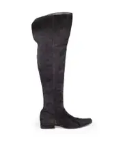Black Suede Over The Knee Square Toe Boots