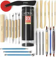 Arteza Pottery Tools & Clay Sculpting Tools, Set of 22 Pieces in PET Storage Tube, Art Supplies for Clay, Pottery, Ceramics Artwork & Holiday Crafts
