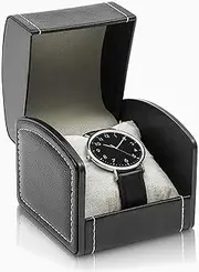 WisePoint Single Watch Case, PU Leather Watch Travel Case with Removable Cushion, Portable Jewelry Storage Case Organizer Square Watch Box Bracelet Holder for Most Watches and Smart Watch (black)