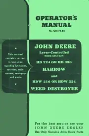 John Deere HD224 HDC328 HD336 Harrow Operators Manual
