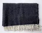 Klippan Sweden 100% Lambswool Throw Black with White Fringe - NEW