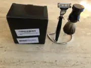 BOSS RAZORS Metal Chrome Shaving Set. Stand, Badger Brush & Shaving Handle Only