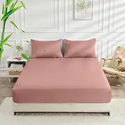 LINENOVA Bamboo King Single Fitted Sheet 1 Piece Only- 2000TC Ultra Soft & Breathable for Hot Sleepers - 16" Deep Pocket, Elastic Easy Fit - All-Season Comfort (King Single, Dusty Pink)