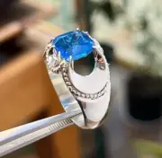 London Blue Topaz Square Cut Topaz Ring Top Sterling Silver 925 Band Unique Ring