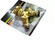 Brass Tap Adaptor with Switch 2 Way Two Connection 3/4” or 1” Taps Double Hose W