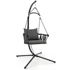 Hanging Swing Hammock Chair with Stand Metal Frame Woven Backrest Seat Cushions