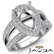 Diamond Engagement Halo Pave Ring Pear Semi Mount Split Shank Platinum 950 0.7Ct