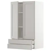 METOD / MAXIMERA wall cabinet w 2 doors/2 drawers, white/Lerhyttan light grey, 60x37x100 cm