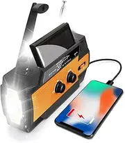 Emergency Crank Weather Radio, 4000mAh Solar Hand Crank Portable AM/FM/NOAA, with 1W 3 Mode Flashlight & Motion Sensor Reading Lamp, Cell Phone Charger, SOS for Home and Emergency (Orange)