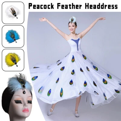1pc Peacock Feather Headdress for Girls Dance Stage Ballet Show Princess Hairpin